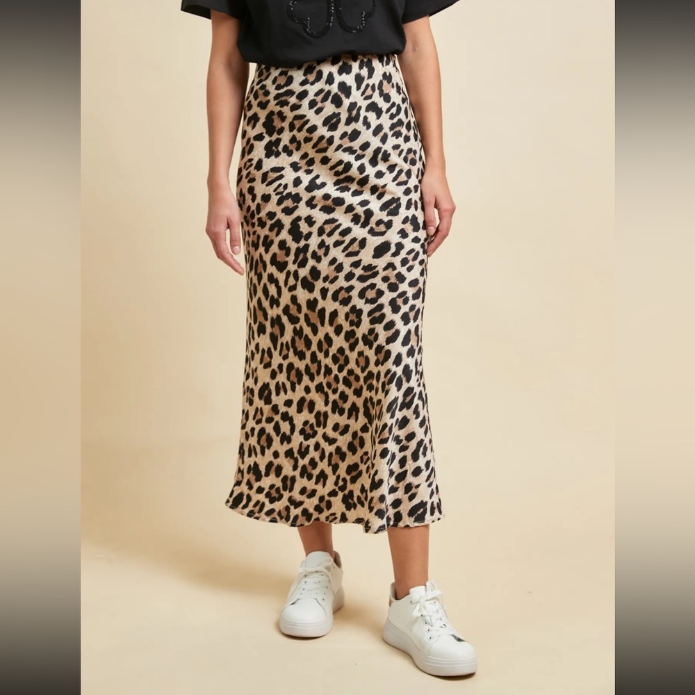 FROM PARIS FRANCE Leopard Print Midi Skirt